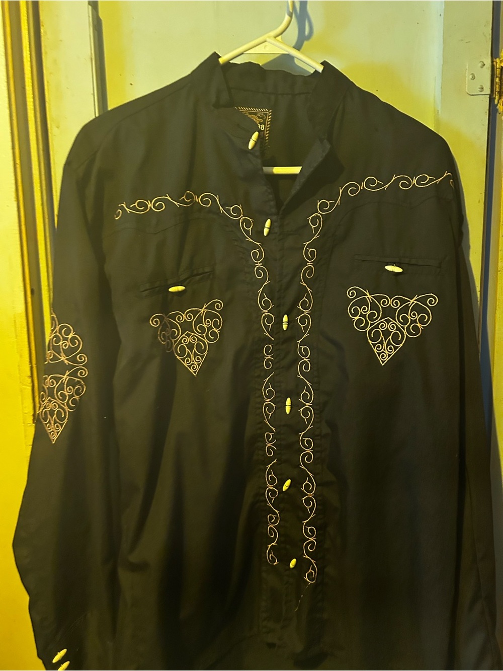 Men's Black Embroidered Western Shirt